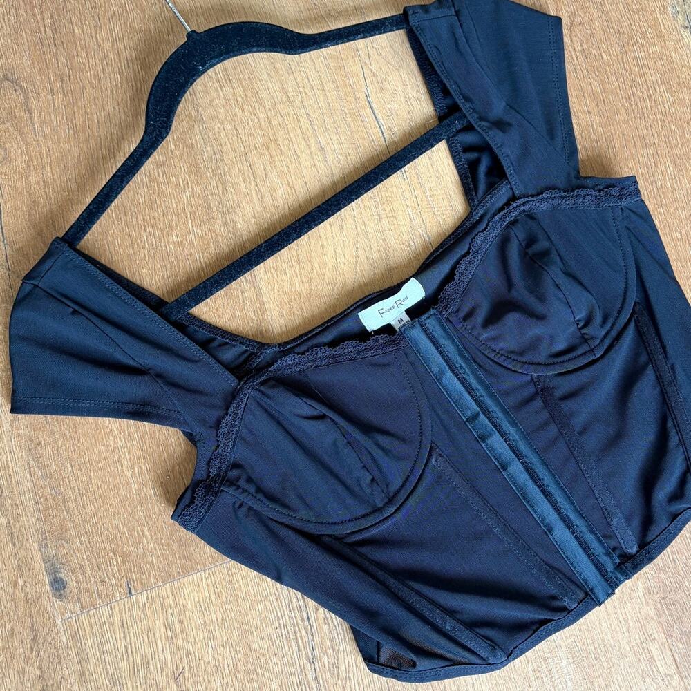 Black Sheer Mesh Corset Top Bustier‎ Medium